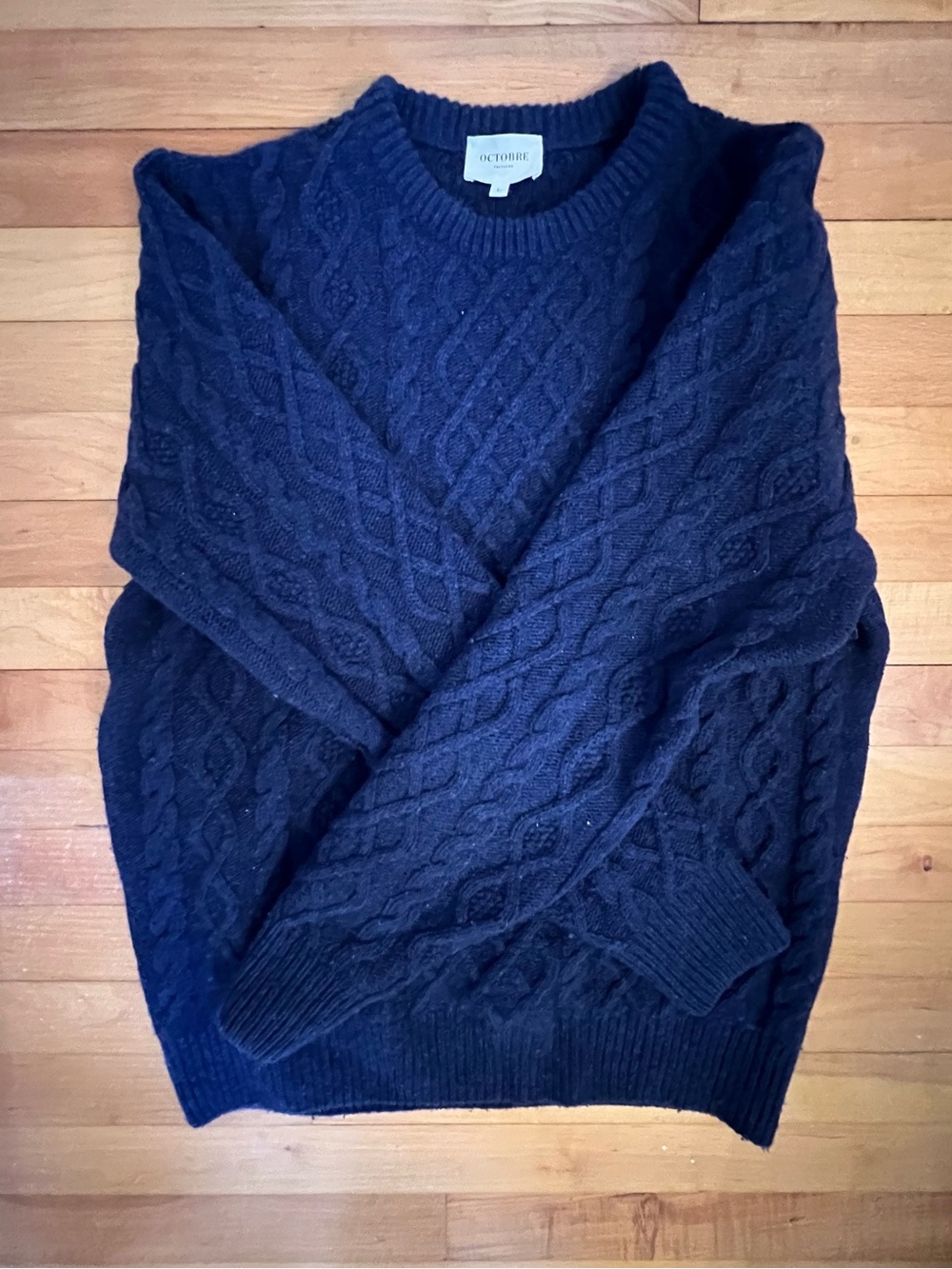 Octobré Editions Cable-Knit Oliver Crewneck Sweater - Navy Blue - Picture 3 of 3